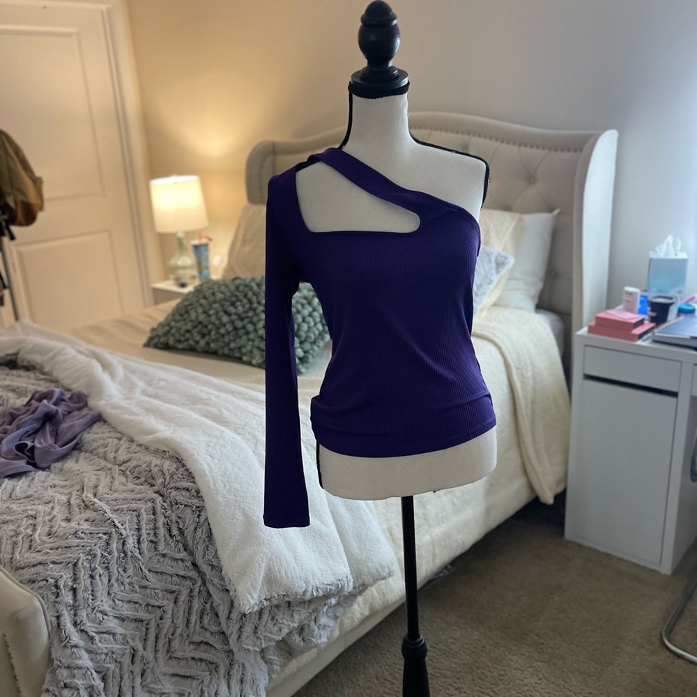 One Shoulder Long Sleeve Purple Top